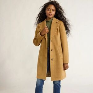 NWT Time And True Faux Wool Solid Button Front Coat Tan Size M
